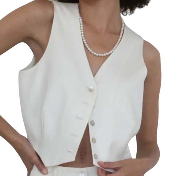 DONNI Other - Donni Button Front Cropped Vest Pleated Trouser Pants Creme Women's Size M/XS